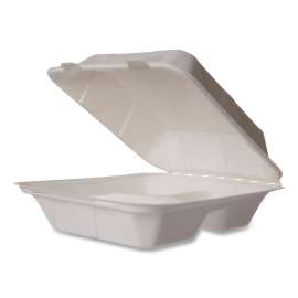 Nourish Molded Fiber Takeout Containers, 3-Compartment, 8 x 9 x 2, White, Sugarcane, 200/Carton
