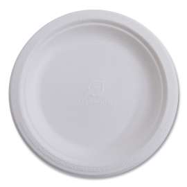 Renewable and Compostable Sugarcane Plates, 10" dia, Natural White, 500/Carton