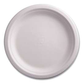 Renewable and Compostable Sugarcane Plates, 9" dia, Natural White, 500/Carton