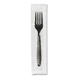 Impress Heavyweight Full-Length Polystyrene Cutlery, Individually Wrapped, Fork, Black, 1,000/Carton