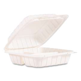 Hinged Lid Containers, 3-Compartment, 8.25 x 8 x 3, Plastic Mineral Filled Polypropylene, 150/Carton