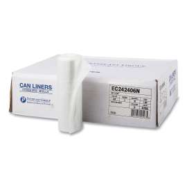 High-Density Commercial Can Liners, 10 gal, 6 microns, 24" x 24", Natural, 1,000/Carton
