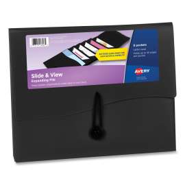 Slide and View Expanding File, 6 Sections, Hook/Loop Closure, Letter Size, Black