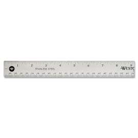 Stainless Steel Office Ruler With Non Slip Cork Base, Standard/Metric, 18" Long