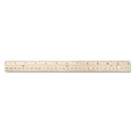 Three-Hole Punched Wood Ruler English and Metric With Metal Edge, 12" Long