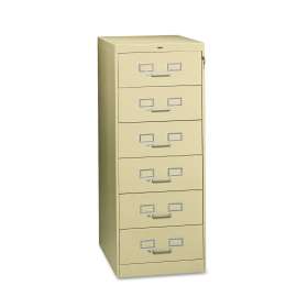 Six-Drawer Multimedia/Card File Cabinet, Putty, 21.25" x 28.5" x 52"