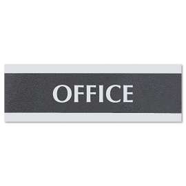 Century Series Office Sign, OFFICE, 9 x 3, Black/Silver
