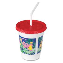 Plastic Kids' Cups with Lids/Straws, 12 oz, Jungle Print, 250 Cups, 250 Lids, 250 Straws/Carton