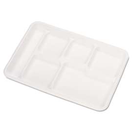 Heavy-Weight Molded Fiber Cafeteria Trays, 6-Compartment, 12.5  x 8.5, White, Paper, 500/Carton