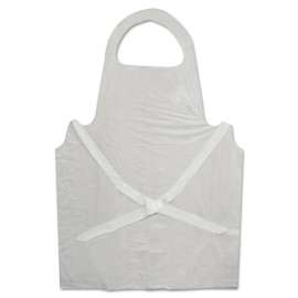 Disposable Apron, Poly, 28 x 45, 1.25 mil, One Size Fits All, White, 100/Pack