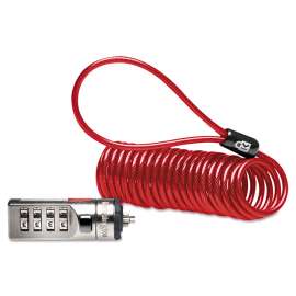 Portable Combination Laptop Lock, 6 ft Carbon Strengthened Steel Cable, Red