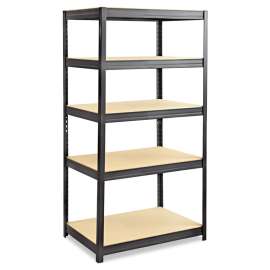 Boltless Steel/Particleboard Shelving, Five-Shelf, 36w x 24d x 72h, Black