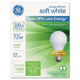 Halogen A-Line Bulb, A19, 100 W, Soft White, 2/Pack