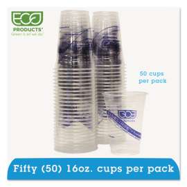 BlueStripe 25% Recycled Content Cold Cups Convenience Pack, 16 oz, Clear/Blue, 50/Pack