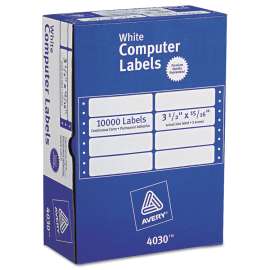 Dot Matrix Printer Mailing Labels, Pin-Fed Printers, 0.94 x 3.5, White, 10,000/Box