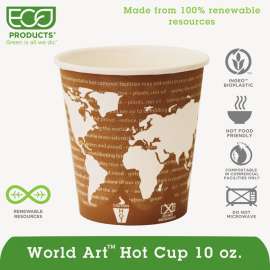 World Art Renewable and Compostable Hot Cups Convenience Pack, 10 oz, 50/Pack