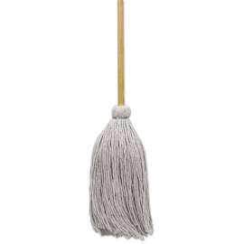 Cotton Deck Mop, 12 oz White Cotton Head, 50" Brown Wood Handle, Dozen