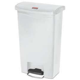 Slim Jim Resin Step-On Container, Front Step Style, 13 gal, Polyethylene, White