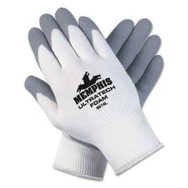 Ultra Tech Foam Seamless Nylon Knit Gloves, Large, White/Gray, 12 Pairs