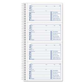 Spiralbound Message Book, Two-Part Carbonless, 5 x 2.75, 4 Forms/Sheet, 600 Forms Total