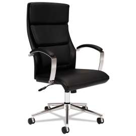 HON HVL161 Executive High-Back Leather Chair, Supports up to 250 lbs., Black Seat/Black Back, Black Base