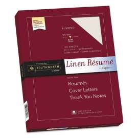100% Cotton Premium Weight Linen Resume Paper, 32 lb, 8.5 x 11, Almond, 100/Pack