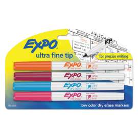 Low-Odor Dry-Erase Marker, Extra-Fine Needle Tip, Assorted Colors, 4/Set