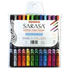 Sarasa Stick Porous Point Pen, Fine 0.8mm, Assorted Ink/Barrel, 12/Set