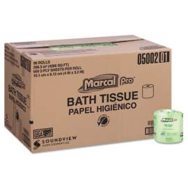 100% Recycled Bathroom Tissue, Septic Safe, 2-Ply, White, 500/Roll, 96/Carton