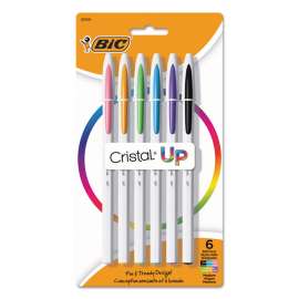 Cristal Up Ballpoint Pen, Stick, Medium 1.2 mm, Assorted Ink Colors, White Barrel, 6/Pack
