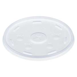 Plastic Lids for Foam Cups, Bowls and Containers, Flat with Straw Slot, Fits 12-60 oz, Translucent, 100/Pack, 5 Packs/Carton