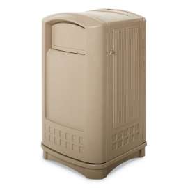 Plaza Indoor/Outdoor Waste Container, Rectangular, Plastic, 50 gal, Beige