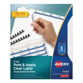 Print and Apply Index Maker Clear Label Unpunched Dividers, 3-Tab, 11 x 8.5, White, 5 Sets