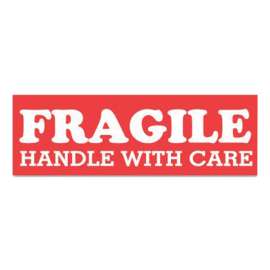 Pre-Printed Message Labels, Fragile Handle with Care, 1.5 x 4, Red/White, 500/Roll