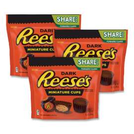 Peanut Butter Cups Miniatures Share Pack, Dark Chocolate, 10.2 oz Bag, 3 Bags/Pack, Delivered in 1-4 Business Days