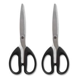 Ambidextrous Stainless Steel Scissors, 8" Long, 3.86" Cut Length, Black Straight Symmetrical Handle, 2/Pack