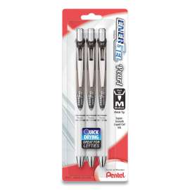 EnerGel Pearl Gel Pen, Retractable, Medium 0.7 mm, Black Ink, White/Black Barrel, 3/Pack