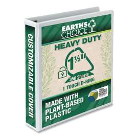 Earth's Choice Heavy-Duty Plant-Based One-Touch Locking D-Ring View Binder, 3 Rings, 1.5" Capacity, 11 x 8.5, White