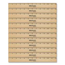 Beveled Wood Ruler, Standard, 12" Long, Natural Hardwood, 12/Pack