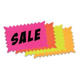 Write-On Do It Yourself Sign, Rectangular Burst, Die-Cut Paper, 10.13 x 6.38, Assorted Fluorescent Colors, 36/Pack