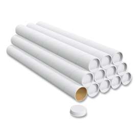 Mailing Tube with Plugs, 30" Long, 3" Diameter, White, 12/Carton
