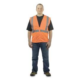ANSI Class 2 Four Pocket Zipper Safety Vest, Polyester Mesh, X-Large, Hi-Viz Orange