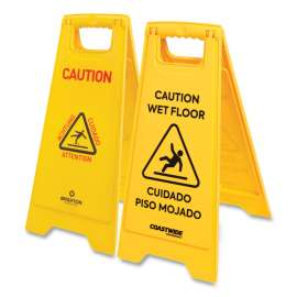 Multilingual Caution Floor Sign, Yellow, 12 x 1.2 x 25