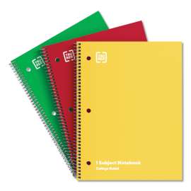 One-Subject Notebook, Medium/College Rule, Assorted Covers, 10.5 x 8, 70 Sheets, 3/Pack