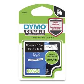D1 Durable Labels, 0.5" x 18 ft, Black on White