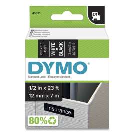 D1 High-Performance Polyester Removable Label Tape, 0.5" x 23 ft, White on Black