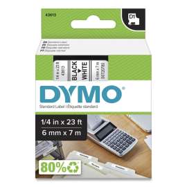 D1 High-Performance Polyester Removable Label Tape, 0.25" x 23 ft, Black on White