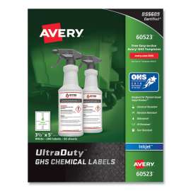 UltraDuty GHS Chemical Waterproof and UV Resistant Labels, 3.5 x 5, White, 4/Sheet, 50 Sheets/Pack