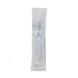 Wrapped Tableware/Napkin Packets, Fork/Knife/Spoon/Napkin, White, 250/Carton