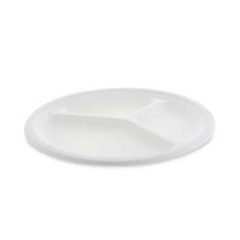 EarthChoice Compostable Fiber-Blend Bagasse Dinnerware, 3-Compartment Plate, 10" dia, Natural, 500/Carton
